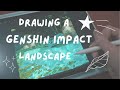 Drawing a Genshin Impact Landscape! 🌱💧🍃 - Digital Art Process