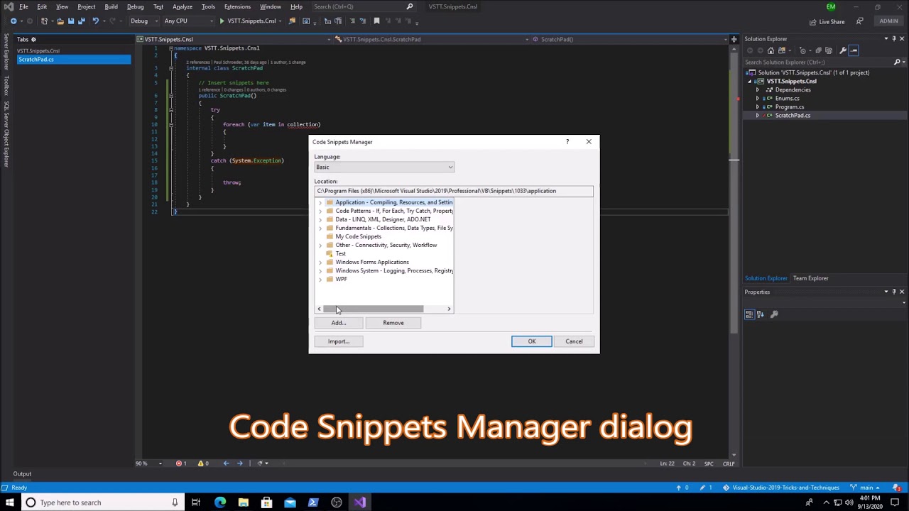Visual Studio 2019 Tricks and Techniques | 5. Snippets - YouTube