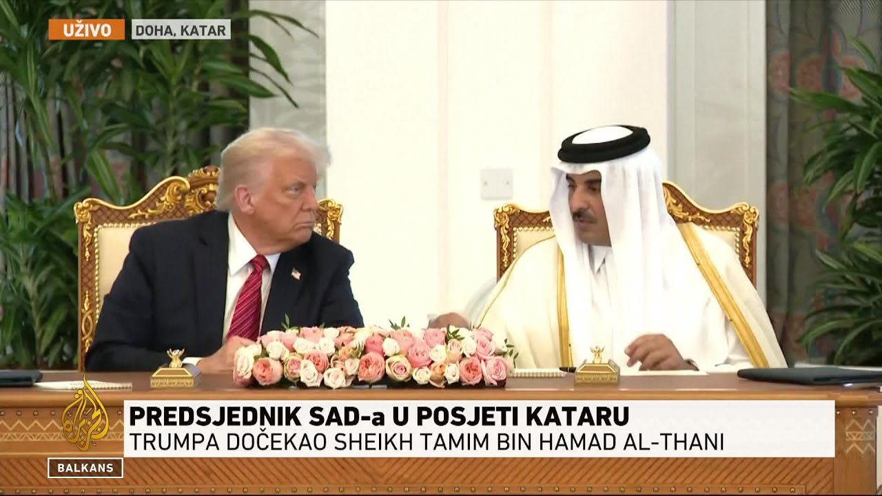 ترامب في قطر، وقد استقبله الشيخ تميم بن حمد آل ثاني