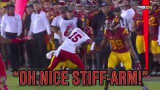 Watch a USC WR absolutely destroy defender with a vicious stiff-arm