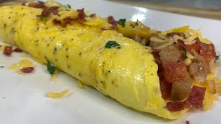 Delicious Omelette Recipe | Easy Loaded Omelette Recipe With Sausage & Bacon