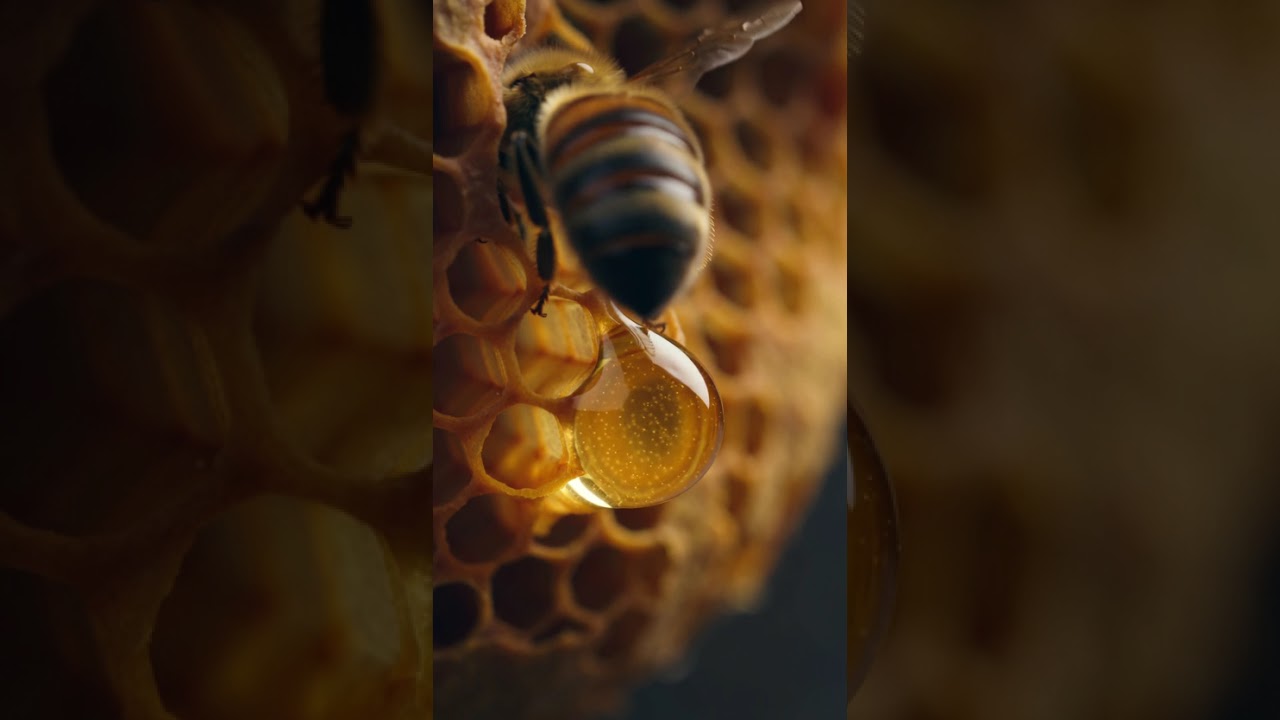 Macro Bee Magic 🐝 | Ultra-Realistic Honey Drip in Honeycomb | Cinematic Insect Animation 