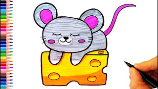 Sevimli Fare ve Peynir Çizimi - Kolay Çizimler - Fare Nasıl Çizilir? - How To Draw a Cute Mouse