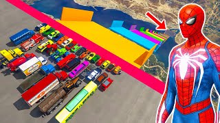 hombre araña en carro | spiderman mega ramp challenge with all vehicles | GTA 5 MOD