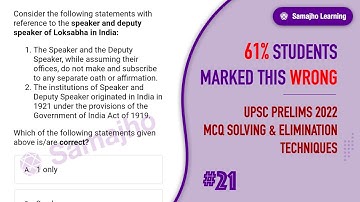 #21 | LokSabha Speaker Deputy Speaker | Prelims 2022 Solving & Elimination Techniques by Rohit Dagar