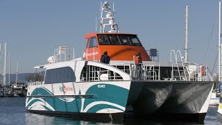 Local boat builder all american marine launched a 78-foot passenger
catamaran into squalicum harbor in bellingham, wash., on monday, march
4, 2019. the vesse...