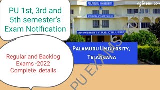 Palamuru university  1st,3rdand5th semester||regular& backlog exams|full details#puexams2022