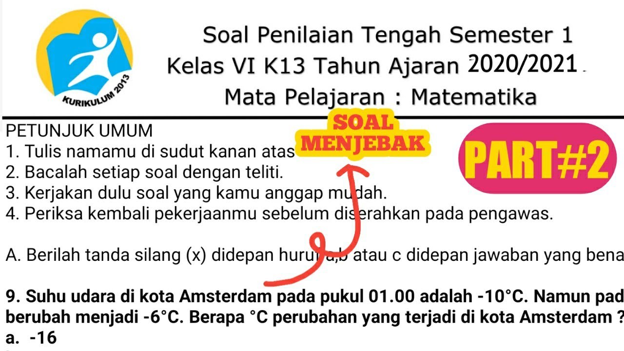 Soal Uts Matematika Kls 6 Semester 1 Edukasi