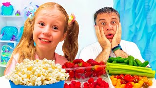 Nastya and Dad arranged a food challenge and other joint entertainment