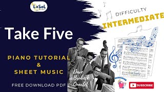 TAKE FIVE - DAVE BRUBECK QUARTET | PIANO TUTORIAL & SHEET MUSIC (FREE) | Intermediate Ver.