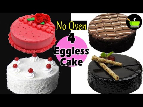 4 Eggless Cake Recipe Without Oven | No Egg No Oven Cake Recipes | Yummy Cake In Kadai | Cooker Cake | She Cooks