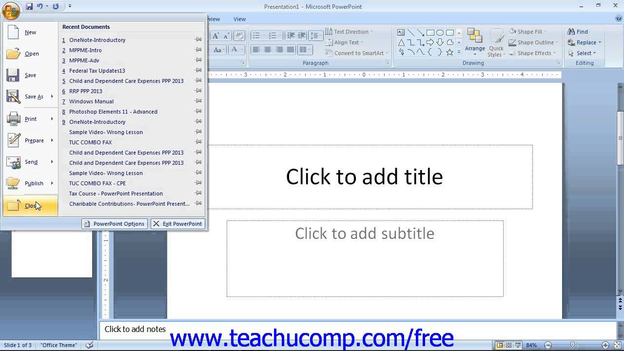 PowerPoint 2007 Tutorial The Microsoft Office Button-2007 Only Microsoft  Training Lesson  - YouTube