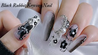 Black Rabbit Keyring Nail / Keyring Nail / Drawing Nail / Tip Extension / Self Nail🐰🖤 ASMR