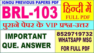 BRL 103 Previous Year Question Paper in Hindi | brl 103 important questions with answer