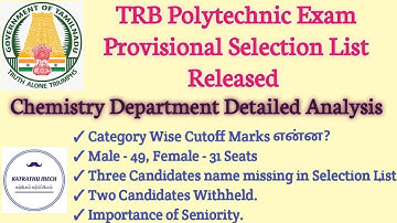 TRB Polytechnic Provisional List | Chemistry Dept Detailed Analysis | Male - 49, Female - 31 Seats