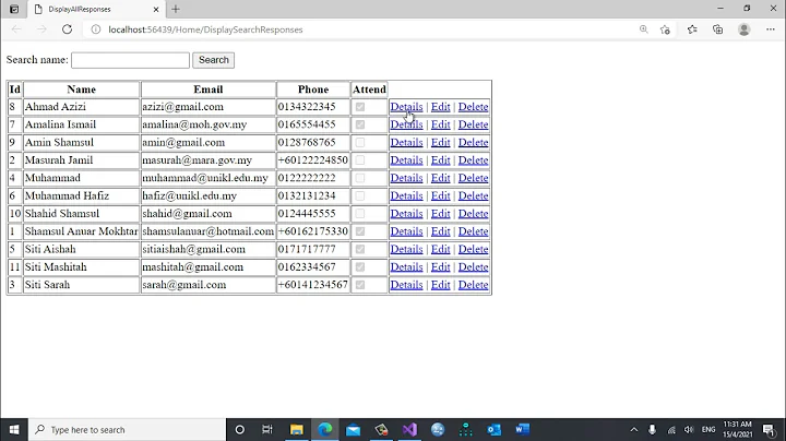 ASP NET MVC Displaying Details for Selected Individual Row of Data