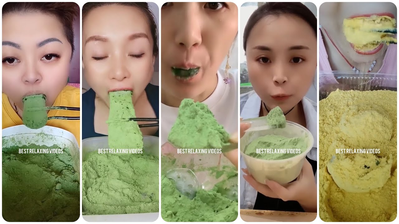 [ASMR] HEAVY MATCHA POWDERED CRUNCHY ICE EATING 💚 & YUMMY 🤤 & YELLOW