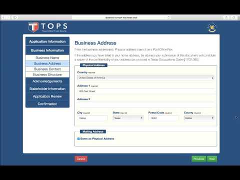 DPS Texas Online Private Security (TOPS) | New Business Application