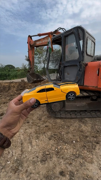 Robot car damaged by excavator hitachi -JMV TOYS #shrots