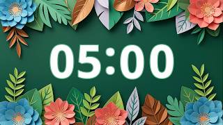 5 Minute Timer — Paper Craft Floral + Soft Bell | Silent, No Music screenshot 5