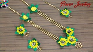 Bridal floral jewelry / Haldi function jewelry/ how to make baby shower  floral jewelry at home