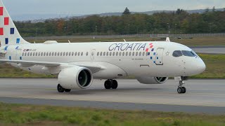 Frankfurt Airport Planespotting Croatia Airlines Airbus A220-371 9A-CAI Landing RWY25R Close Up 4K