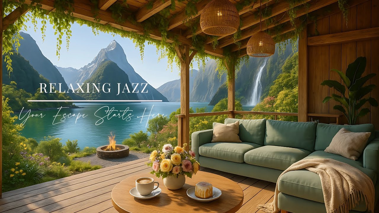 Serene River Porch Café 🌿 Relaxing Jazz & Water Sounds for Stress Relief & Focus