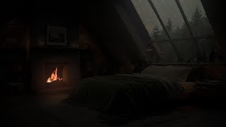Sleep Better Tonight with 8 Hours of Heavy Rain and Thunderstorm Sounds by the Fireplace