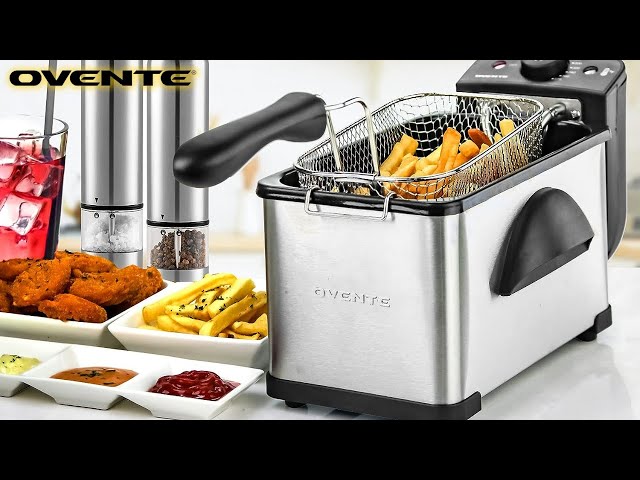 Ovente 2 Liter Electric Deep Fryer with Frying Basket, 1500W, Adjustable Temperature, Stainless