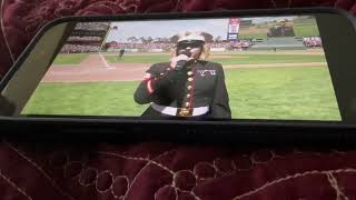 Meggan Peel performs god bless America at Oracle Park