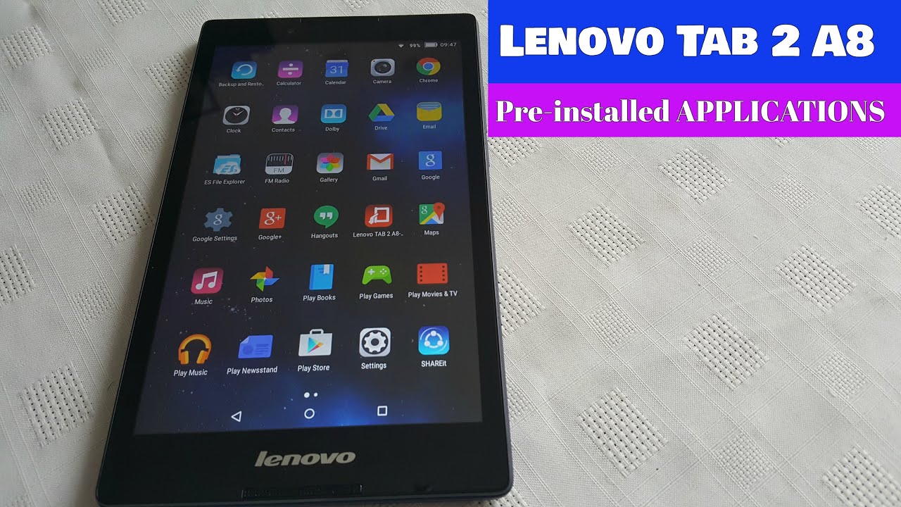 Lenovo Tab 2 A8-50F Pre-Installed Applications - Youtube