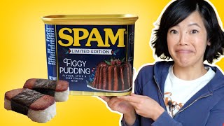 Dessert SPAM?! Limited Edition Figgy Pudding SPAM Taste Test | Spam Musubi