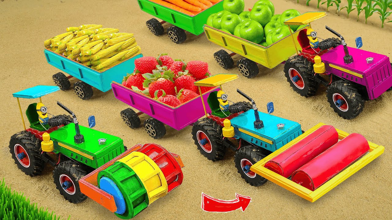 Diy tractor mini Bulldozer to making concrete road | Construction Vehicles, Road Roller #495