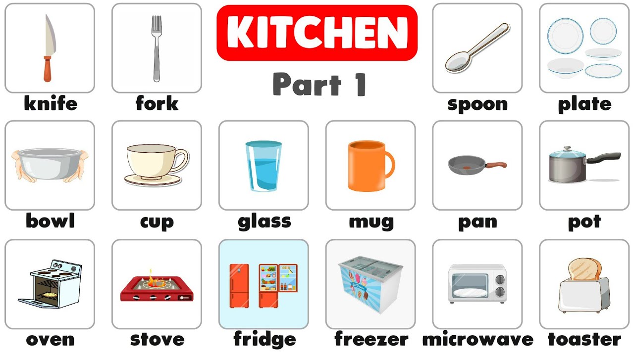 Kitchen Vocabulary in English Knife, Fork, Spoon, Stove, Blender