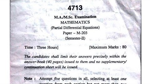 MSc MATHEMATICS- PARTIAL DIFFERENTIAL EQUATIONS Paper-M-203 Previous Year Question paper (2022)