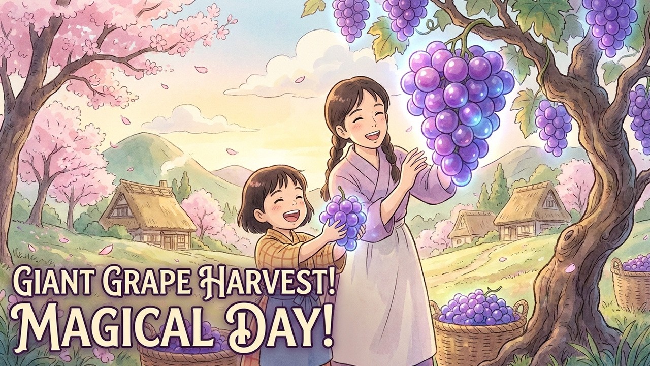 Peaceful Vineyard Morning: Picking Fresh Grapes Together | Ghibli