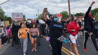 ... , crowd crosses over highway 99. large protests in new york,
houston and other cities were largely peaceful, even