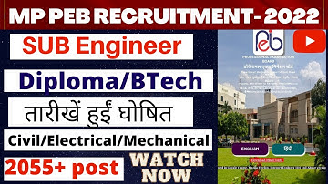 MP PEB Recruitment 2022 | VYAPAM Sub Engineer Notification dates released | 2000+ post