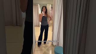 Calça Pantalona Botão Bolsos Laterais,Blusa Sem Alça Decote Assimétrico Corpete