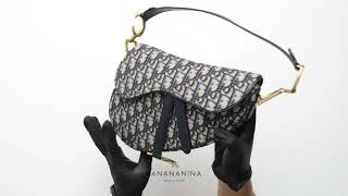Christian Dior Oblique Saddle Bag Blue With Strap