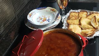 Hot Savory Homemade Chili and garlic bread, on a Hot humid day! It works!