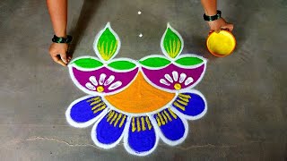 Diwali 2023 simple diya rangoli|5*1 Deepavali beautiful rangoli |villaku kolam|Excellent rangoli