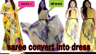 Saree convert into dress / how i make my BDAY dress in 1 hour / tutorial / Jyoti Rawat / Rishikesh
