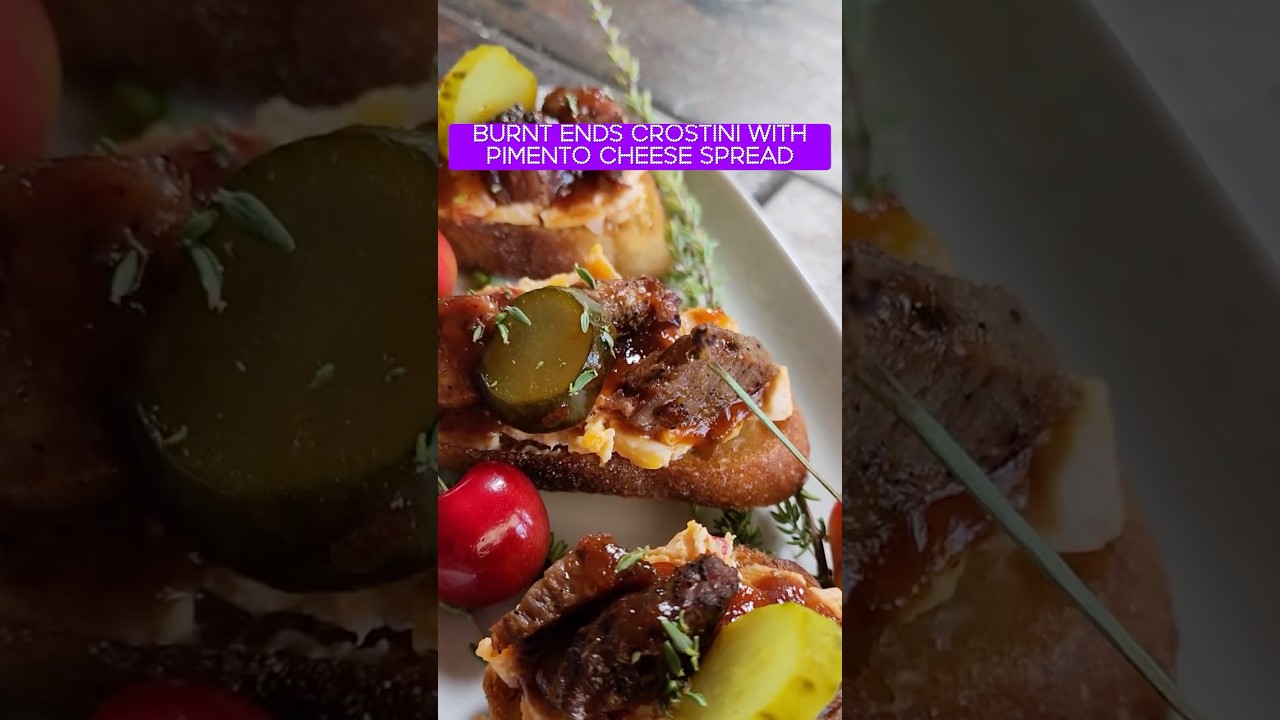 Easy Burnt Ends Crostini with Pimento Cheese Spread