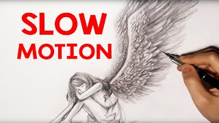 How to Draw a Girl with Wings (Slow Motion + Caption)