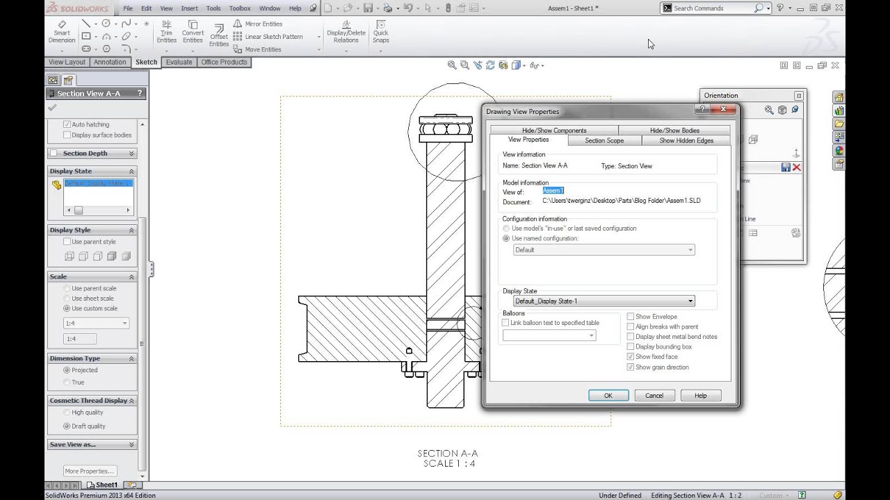 How to show what you want- SolidWorks Assembly Drawing Section - YouTube