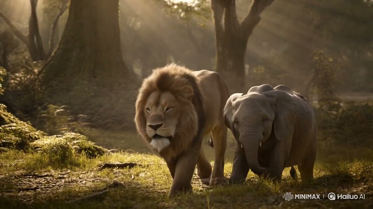 Lion and elephant Friendship 