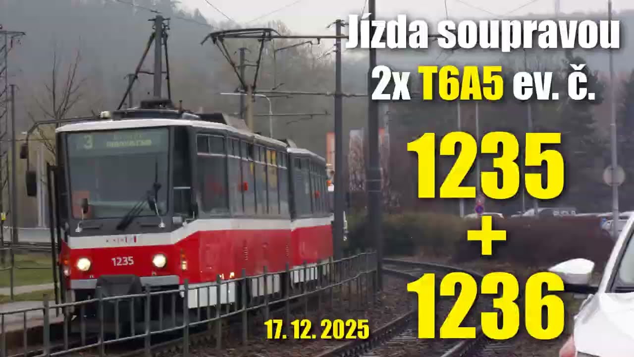 Souprava vozů 2x T6A5 #1235+#1236 na lince 2 (Prosinec 2025) | MHD Brno