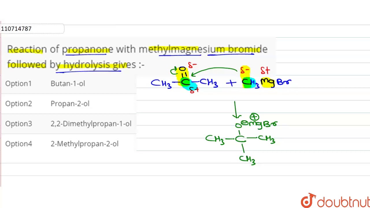 Reaction of propanone with methylmagnesium bromide followed by