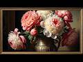 Elegant Peony Bouquet, Luxury Floral Art Gold Framed TV Art Screensaver